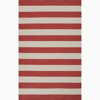 Handmade Stripe Pattern Red/ Ivory Wool Rug (2 X 3)