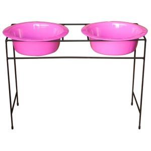 Platinum Pets 12 Cup Wrought Iron Modern Diner Dog Stand with Extra Wide Rimmed Bowls in Pink MDDS96PNK