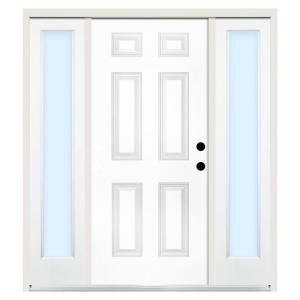 Steves & Sons Premium 6 Panel Primed White Steel Left Hand Entry Door with 12 in. Clear Glass Sidelites and 4 in. Wall ST60 PR S12CL 4LH