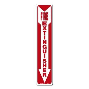 Lynch Sign 4 in. x 20 in. Decal Red on White Sticker Fire Extinguisher with Arrow Down FES   2 DC
