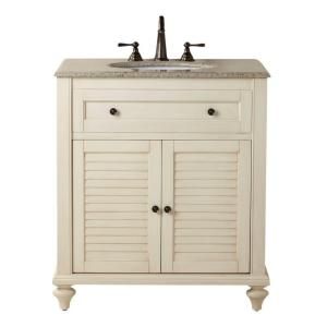 Home Decorators Collection Hamilton 31 in. W x 22 in. D Shutter Bath Vanity in Distressed White with Granite Vanity Top in Beige 1235000410
