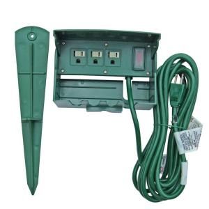 Home Accents Holiday 15 ft. 3 Outlet Outdoor Power Stake with Protective Outlet Cover SP 009