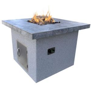 Cal Flame Stucco and Tile Dining Height Square Propane Gas Fire Pit FPT S302 H
