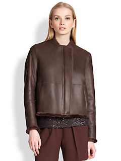 Brunello Cucinelli Reversible Shearling & Leather Jacket   Chocolate