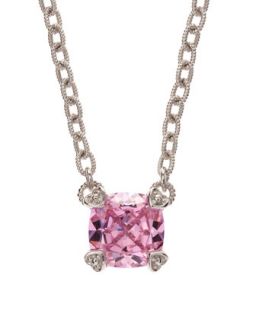 Pink Crystal Heart Prong Pendant Necklace