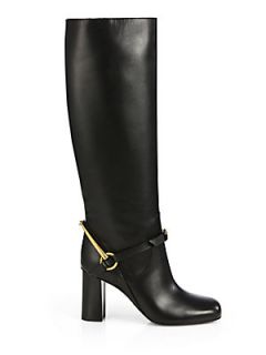 Gucci Tess Leather Horsebit Knee High Boots   Black