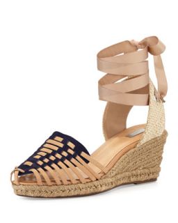 Isadora Ankle Wrap Wedge, Navy