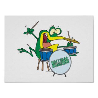 funny silly cartoon frog drummer cartoon print