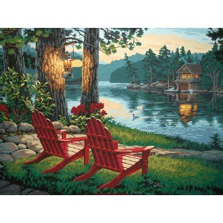 Dimensions Needlecrafts Paintworks Paint By Number, Adirondack Evening   Childrens Paint By Number Kits