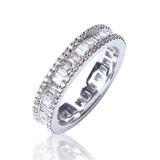 1.35ct Prong Set Round & Baguette Diamond Full Eternity Ring in 18ct White Gold, Ring Size 8.5: David Ashley: Jewelry