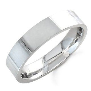 14K White Gold Men's Traditional Top Flat Wedding Band (6mm): Jewelry