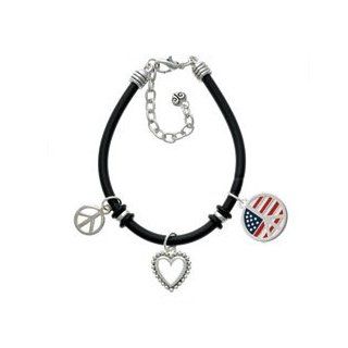 Large Peace Sign with USA Flag Black Peace Love Charm Bracelet [Jewelry]: Snake Charm Bracelets: Jewelry