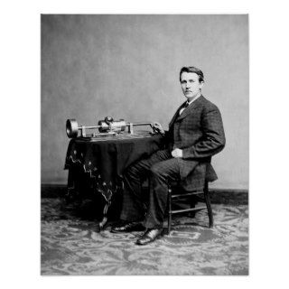 Young Thomas Edison and his Phonograph Machine Print