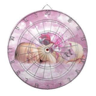 Baby girl pink clouds fantasy dartboard with darts