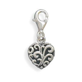 Sterling Silver Heart Charm with Lobster Clasp with 18" Steel Chain: Clasp Style Charms: Jewelry