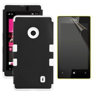 MINITURTLE, Premium Sleek Dual Layer 2 in 1 Hybrid Hard Protective TUFF Phone Case Cover and Clear Screen Protetor Film for No Annual Contract Prepaid Windows Smartphone 8 Nokia Lumia 521 /T Mobile /Metro PCS (Black / White): Cell Phones & Accessories