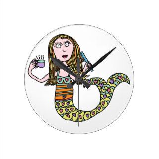 Funny Mermaid Round Clock