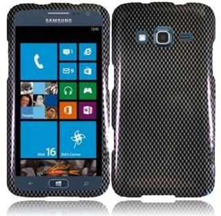 Samsung I8675 ATIV S Neo (Sprint) 2 Piece Snap On Glossy Hard Plastic Image Case Cover, Black/Grey Carbon Fiber Cover + LCD Clear Screen Saver Protector: Cell Phones & Accessories