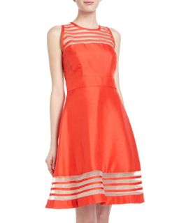 Striped Illusion Fit And Flare Shantung Dress, Poppy