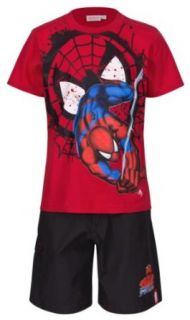 Marvel Spider Man F1177 Kinder T Shirt & Kurze Hose Set, rot schwarz, Gr. 128 Bekleidung