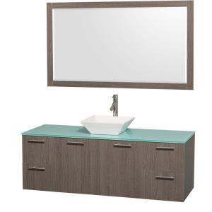 Wyndham Collection Amare 60 in. Vanity in Grey Oak with Glass Vanity Top in Aqua and White Porcelain Sink WCR410060GOGRD28WHSN
