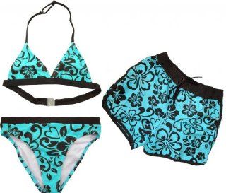 Step In Mädchen Bikini Set Hawaii mit Strandshort, Größe: 164, türkis/braun: Sport & Freizeit