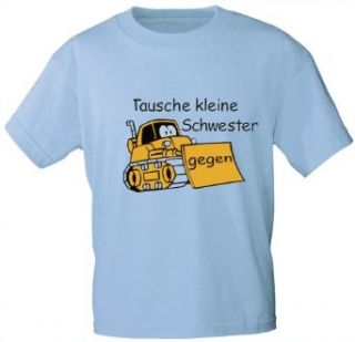 Kinder T Shirt für Jungen mit Motivdruck "Tausche kleine Schwester gegen (Bagger)"   NEU Gr. 86 164 (06921): Bekleidung