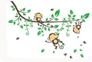 WallStickersDecal® Drei Affe auf Baum steigt Rebe Wandtattoo Aufkleber 174cm (W): Baby