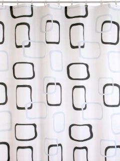 Duschvorhang Bad Textil Design " Quadro " 180 x 200 cm verschwommene Quadrate in schwarz und grau auf weißem Hintergrund Textilduschvorhang Stoff inkl. Duschringe: Küche & Haushalt