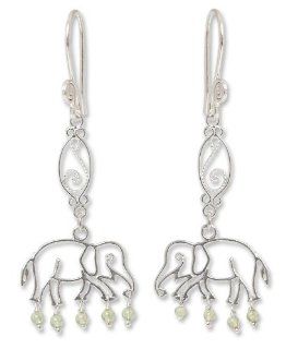Peridot dangle earrings, 'Elephant Glitz'   Artisan Crafted Sterling Silver and Peridot Dangle Earrings: Jewelry