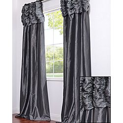 Ruched Header Graphite Faux Silk Taffeta 108 inch Curtain Panel EFF Curtains