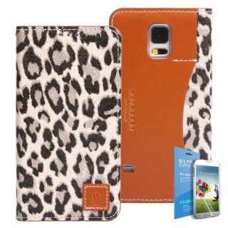 Wetherby Samsung Galaxy S5 Leather Case   [ Premium Basic / Snow Leopard ] 100% Handmade Genuine Leather Case with Ehanced HD Screen Protector /w ID Pockets for Samsung Galaxy S5: Cell Phones & Accessories