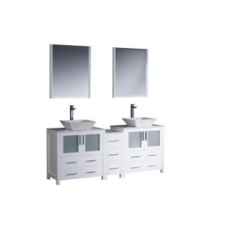 Fresca Torino 72 in. Double Vanity in White with Glass Stone Vanity Top in White and Mirrors FVN62 301230WH VSL