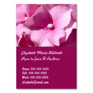 Pink Hydrangea   Mom calling cards template Business Card Template
