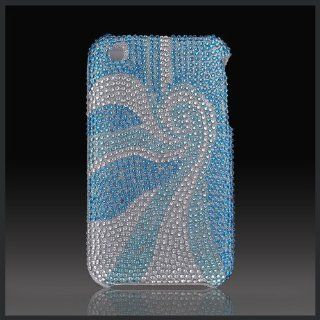 Hard Plastic Snap on Cover Fits Apple iPhone 3G 3GS Blue Silver Swirl Full Diamond/Rhinestone AT&T (does NOT fit Apple iPhone or iPhone 4/4S or iPhone 5/5S/5C) Cell Phones & Accessories