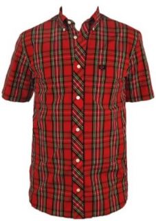 Fred Perry Tartan Plaid Mens Button Up Short Sleeve Shirt (Style M4354 and M4352) (X Small, Red) at  Mens Clothing store