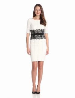 Jax Women's Ponti Dress With Lace Waist Detail, Ivory/Black, 4 at  Womens Clothing store: