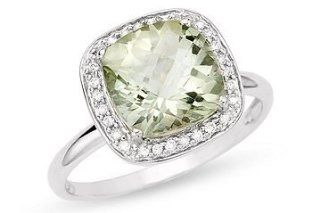3 Carat Green Amethyst and Diamond 14K White Gold Ring: Jewelry