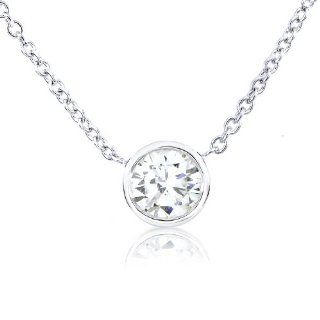 1 1/8 Carat TW Round Brilliant Bezel Diamond Necklace in 14k White Gold (Certified): Diamond Me: Jewelry