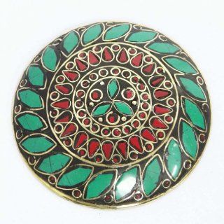 Indian Green Red Mosaic Tiles Gold Tone Metal Pendant Women Fashion Antique Jewelry Gift: Pendant Necklaces: Jewelry