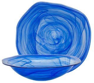 Indigo Blue Swirled Small Glass Lip Bowl , 12"Dx3"H: Kitchen & Dining