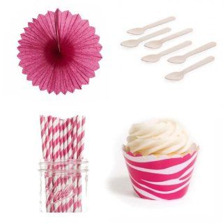 Dress My Cupcake DMC433009 Dessert Table Party Kit with Pinwheel Fans and Mini Wrappers, Wild Hot Pink Zebra Print: Kitchen & Dining