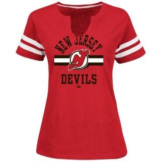 Majestic New Jersey Devils Ladies Sweep Check Slim Fit T Shirt   Red : Sports & Outdoors