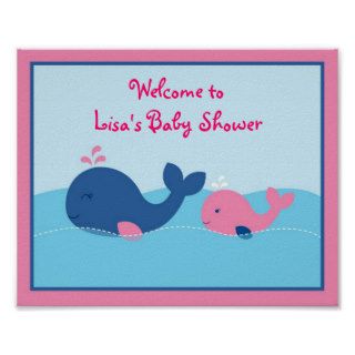 Little Pink Whale Baby Shower Welcome Sign Posters