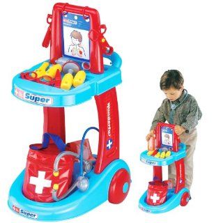Big Dragonfly High Quality Happy Babies Pretend and Play Doctor Medical Care Trolley Kits for Kids Childrenfs Cool Educational Toys Exquisite Gift Box Package Red/Blue: Toys & Games