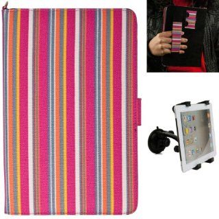 (Candy Colorful Stripes) Dauphine Edition Protective Book Style Canvas Carrying Case for Visual Land Prestige 7 Internet Tablet (ME 107 8GB) + Universal Adjustable Windshield Mount for 7 10 inch Tablets: Computers & Accessories