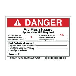 Brady 121096 Vinyl Preprinted Arc Flash Labels, Black and Red on White, 4" Height x 6" Width, Legend "Danger Arc Flash Hazard Appropriate Ppe Required Flash Protection Boundary____ Flash Hazard Category 0" (5 Labels per Package): Indust