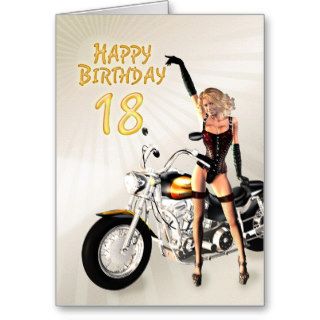 18th Birthday card with a motorbike girl