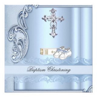 Baptism Blue Cross Boy damask christening Invitation