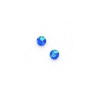 14k Yellow 4 mm Round Dark Blue Created Opal Earrings   JewelryWeb Jewelry